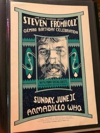 1978 Steven Fromholz Armadillo World Headquarters Poster Austin Texas
