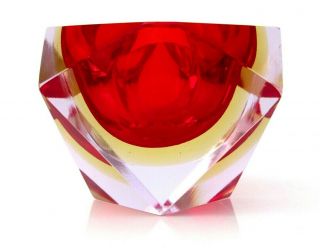 In Vogue Murano Multi Sommerso Pink Red Amber Art Glass Space Age Block Bowl