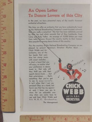 Chick Webb NBC Orchestra,  Ella Fitzgerald Jazz Concert Handbill BaltimoreMD1937 2