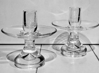 Steuben Signed Crystal Art Glass Teardrop Candlestick Candle Holder 5 "