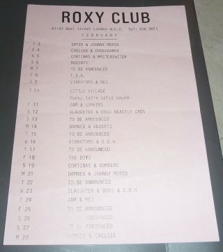 Roxy Club Authentic Feb 1977 Punk Flyer Handbill The Damned Jam Chelsea Gbh Boys