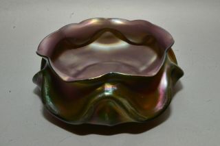 Old Loetz Art Glass Bowl - Iridescent Purple & Green Wavy Rim & Sides 9 " Dia.