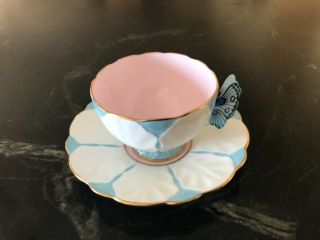 Aynsley Butterfly Handle England Bone China Cup Saucer Teacup 2