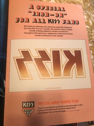 1976 KISS On Tour Concert Program w/ The KISS Army Iron On 3