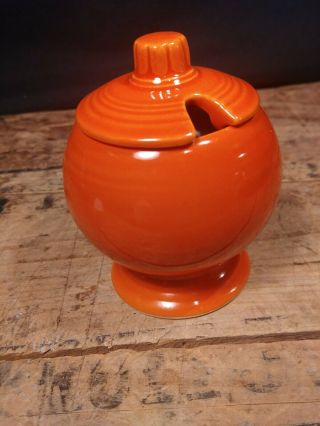 Vintage Fiestaware Mustard Jar,  Red/orange Glaze,  Fiesta.  Exceptional