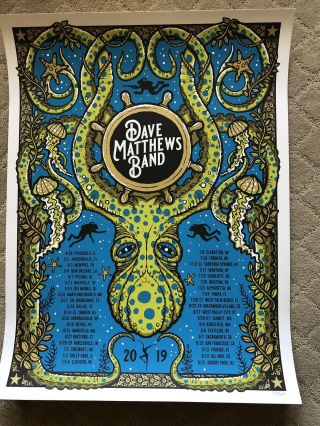 Dave Matthews Band Summer Tour 2019 Gorge Poster Octopus Rare Dmb