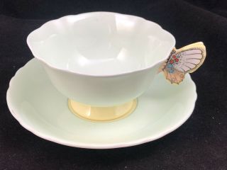 Paragon Butterfly Handle Green Yellow Cup & Saucer