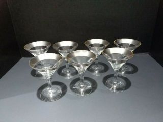 Vintage Mcm Dorothy Thorpe Allegro Sterling Silver Rim 7 Martini Glasses