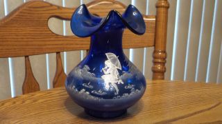 Fenton Art Glass Cobalt Mary Gregory Vase