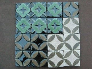 Vintage Grueby Arts & Crafts Faience Tiles Sixteen 3x3 Geometric Patterns