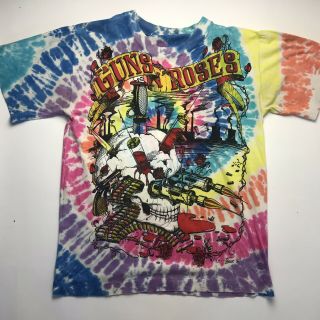 Vintage 90s Guns And Roses Tie Dye Needle Skull Shirt 1992 Fraser Size M/l