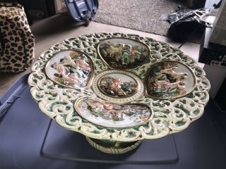 Antique Capodimonte Pedestal Bowl Or Dish Centerpiece