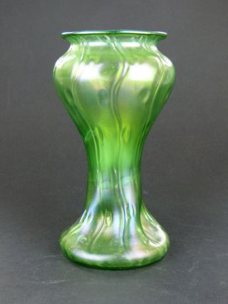 Loetz Iridescent Green Glass Vase Unkown Decor Name Bohemian Art Nouveau