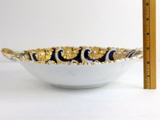 Antique Meissen Serving Vegetable Bowl Shell Pattern Cobalt Gold Repaired 5