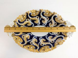 Antique Meissen Serving Vegetable Bowl Shell Pattern Cobalt Gold Repaired 6