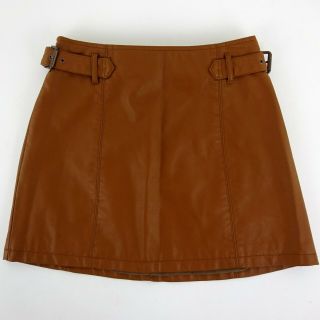 Miranda Lambert People Brown Faux Leather Side Buckle Mini Skirt Size 6