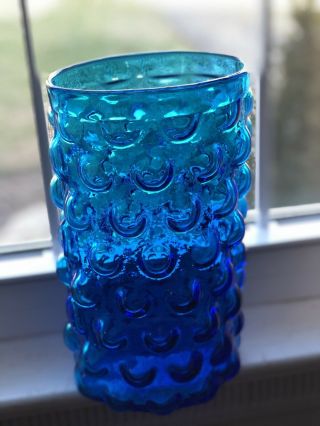 Vintage 1958 - 61 Blenko Handcraft Wayne Husted 10” Blue Bubble Glass Vase