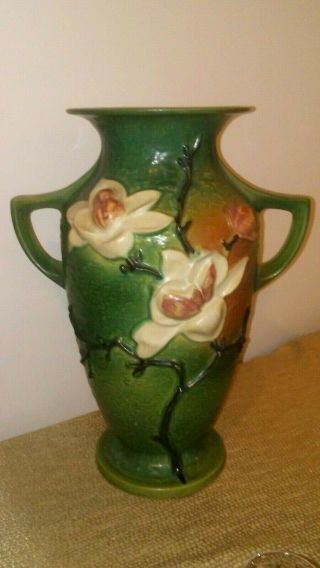 Roseville Pottery Magnolia Double Handled Floor Vase 99 - 16 Art Deco Great