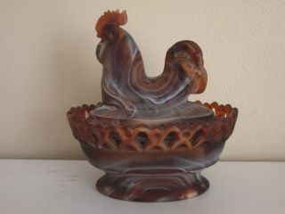 Imperial Vintage Glass Rare Chocolate Satin Slag Rooster On Nest