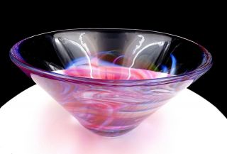 Kosta Boda Signed Art Glass A Ehrner Tempera Pink Large 9 5/8 " Bowl Orig Sticker