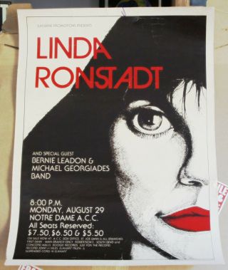 Vg,  Rare Linda Ronstadt University Of Notre Dame Fillmore Family Dog Era Poster