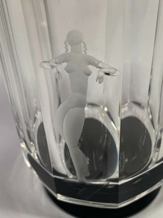 1932 Orrefors Simon Gate Crystal Vase Black Footed W/ Etched Nude Grace Dancer