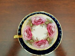 Aynsley Cobalt blue Oban Shape Pink Roses Teacup And Saucer 3