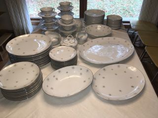 Snow Flake Fine China Japan Holiday Dinner Ware 93 Piece Set Atomic Dishes Mcm