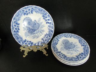 Set Of 5 Churchill Myott Factory Archive Thanksgiving 8 " Blue Turkey Salad Plate