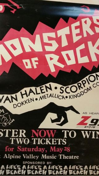 Monster Of Rock Poster Van Halen Scorpions Dokken Metallica While Supplies Last