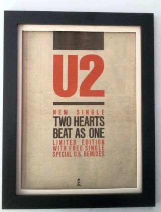 U2 Two Hearts Beat As One 1983 Poster Ad Framed Fast World Ship