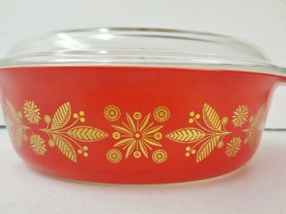 RARE Vintage Promo PYREX Golden Poinsettia Red CHRISTMAS 2.  5 Qt Baking Dish Lid 6