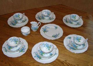 Rare Royal Albert Forget Me Not Blue Luncheon Set For 6 Plates Cups Saucers 21pc