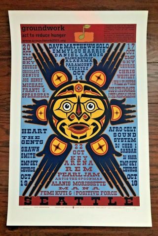 2001 Seattle Groundwork Poster Pearl Jam Rem Dmb Gary Houston S/ 699/1250
