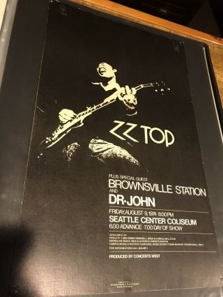 Very Rare 1974 Zz Top Poster Featuring Dr.  John And Brownsville Station Vintage