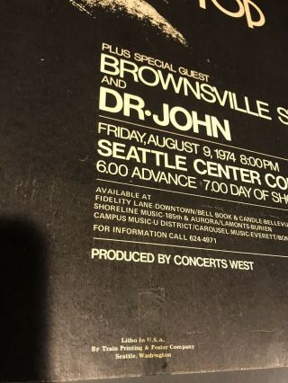 Very Rare 1974 ZZ Top Poster Featuring Dr.  John And Brownsville Station Vintage 2
