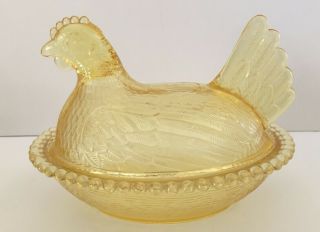 Indiana Glass Hen On Nest Rare Topaz Yellow Color / Covered Candy Dish Bowl