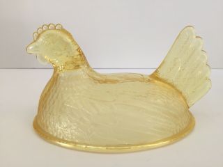 Indiana Glass Hen on Nest Rare TOPAZ Yellow Color / Covered Candy Dish Bowl 2
