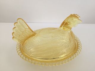 Indiana Glass Hen on Nest Rare TOPAZ Yellow Color / Covered Candy Dish Bowl 3
