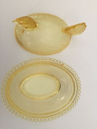 Indiana Glass Hen on Nest Rare TOPAZ Yellow Color / Covered Candy Dish Bowl 7