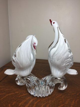 Sardinia Crystal White Swans Full Lead Crystal Figurine 10 3/4 " Italy Signed