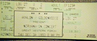 Nirvana Untorn Ticket 12/ 30/ 1993 The Forum,  Inglewood,  Ca Grunge Punk