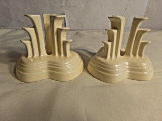 Hard To Find Vintage Fiestaware Old Ivory Tripod Candle Holders