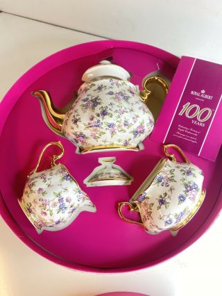 Royal Albert Country Roses Pink 3 Piece Tea Set / Teaset - Very Good