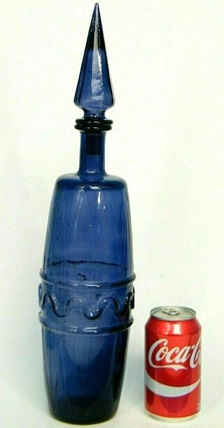 Mid Century Vtg Geometric 18.  75 " Purple Art Glass Bottle Decanter Italy Empoli?