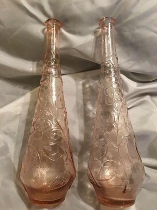 Two Rare Pink Vintage Genie Bottle Decanters Mid - Century Glass Italy No Stoppers