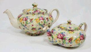 Vintage Lord Nelson Ware Bcm Chintz “rose Time” Teapot Set For Tea