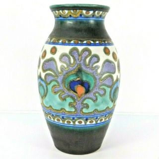 Signed Antique Gouda Art Pottery Floral Vase Dutch Nora Matte Glaze Holland