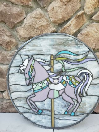24 " Round Carousel Horse Stained Glass Window