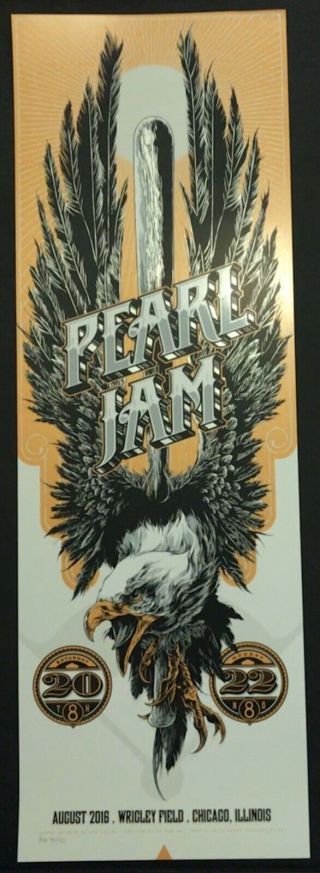 Pearl Jam Concert Poster - Signed Ap/ ’d 90/100 Variant - 8.  20.  16 - Wrigley Field
